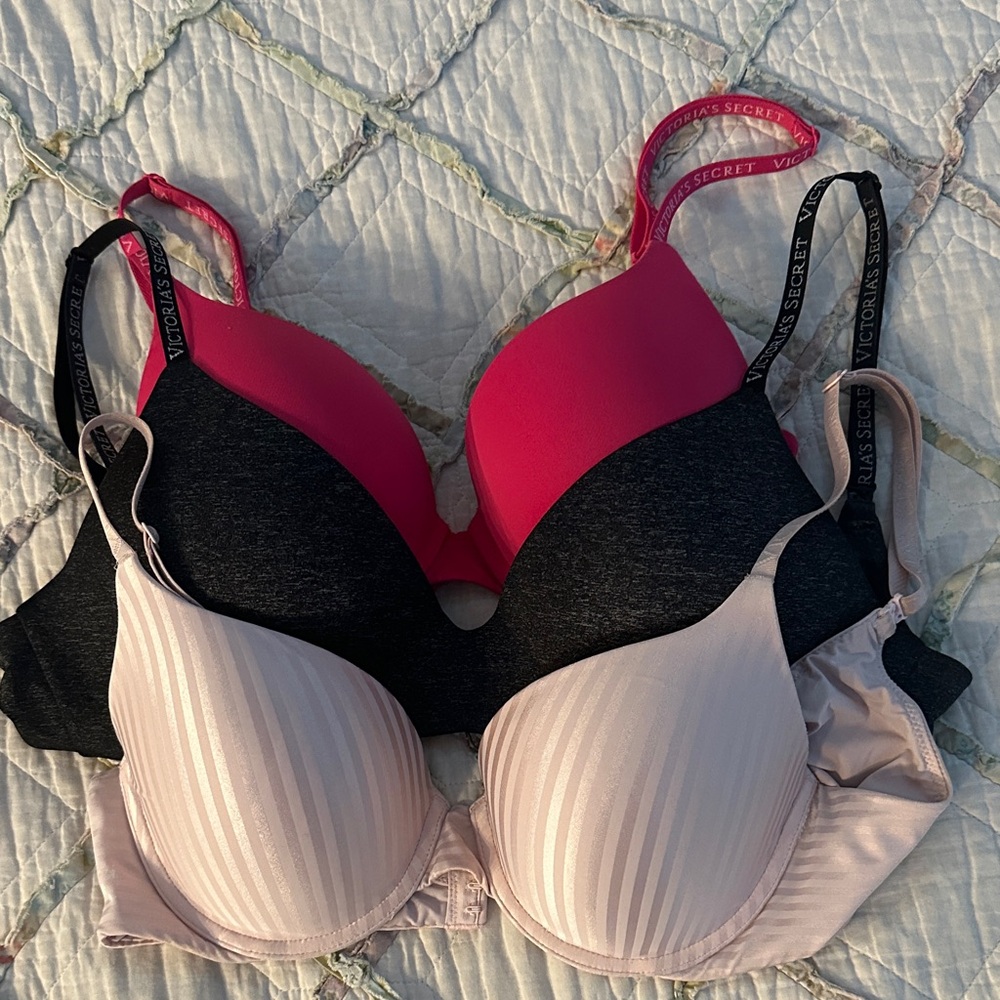 Victoria's Secret Bra Trio - Fuchsia, Black, Light Pink